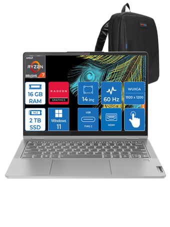 Lenovo IdeaPad Flex 5 IF82R900GNTX03 Harici AMD Radeon RX Vega 8 AMD Ryzen 7 5700U 16 GB Ram 2 TB SSD 14 inç WUXGA Windows 11 Pro Dokunmatik Laptop