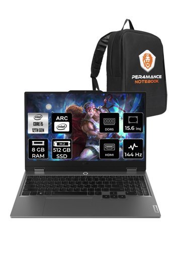 Lenovo LOQ 83FQ000UTR Dahili UHD Graphics Intel Core i5 12450HX 8 GB Ram 512 GB SSD 15.6 inç Full HD Freedos Laptop + PER4 Çanta