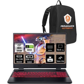 Acer Nitro 5 NHQFJEY00BP321 Harici GeForce RTX 3050 Intel Core i5 12450H 24 GB Ram 256 GB SSD 15.6 inç Full HD Freedos Gaming Laptop + PER4 Çanta