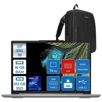 Lenovo IdeaPad Slim 5 83DA0078TRF01 Dahili ARC Graphics Intel Core Ultra 5 125H 16 GB Ram 512 GB SSD 14 inç WUXGA Freedos Laptop + Zetta Çanta