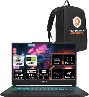 MSI Cyborg 15 A13VF893XTRP408 Dahili UHD Graphics Intel Core i7 13620H 48 GB Ram 1 TB SSD 15.6 inç Full HD Windows 11 Pro Laptop + PER4 Çanta