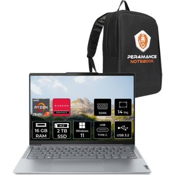 Lenovo Yoga Slim 6 82X3004FTXP309 Harici AMD Radeon 780M AMD Ryzen 7 7840U 16 GB Ram 2 TB SSD 14 inç Full HD Windows 11 Home Laptop + PER4 Çanta