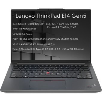 Lenovo ThinkPad E14 Gen5 21JL0020TX W16 Dahili Iris Xe Graphics Eligible Intel Core i5 1335U 40 GB Ram 2 TB SSD 14 inç WUXGA Windows 11 Pro Laptop