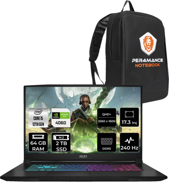 MSI Katana 17 B12VFK1031XTRP334 Dahili UHD Graphics Intel Core i5 12450H 64 GB Ram 2 TB SSD 17.3 inç Full HD Freedos Laptop + PER4 Çanta