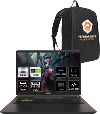 MSI Vector 17 Hx A14VIG879XTRP322 Dahili UHD Graphics Intel Core i9 14900HX 40 GB Ram 512 GB SSD 17 inç Full HD Freedos Laptop + PER4 Çanta