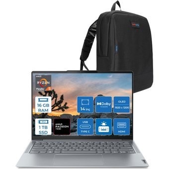 Lenovo Yoga Slim 6 L82X3004GTXF02 Harici AMD Radeon 740M AMD Ryzen 5 7540U 16 GB Ram 1 TB SSD 14 inç WUXGA Freedos Laptop + Zetta Çanta