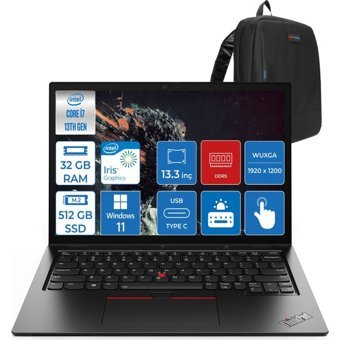 Lenovo ThinkPad L13 Yoga L21FJ0038TXP01 Dahili Iris Xe Graphics Eligible Intel Core i7 1355U 32 GB Ram 512 GB SSD 13.3 inç WUXGA Windows 11 Pro Dokunmatik Laptop + Zetta Çanta