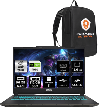 MSI Cyborg 15 A13VE897XTRP417 Dahili UHD Graphics Intel Core i7 13620H 96 GB Ram 512 GB SSD 15.6 inç Full HD Windows 11 Pro Laptop + PER4 Çanta