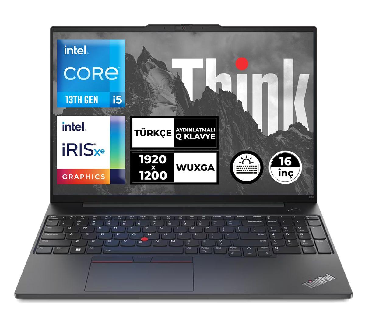 Lenovo ThinkPad E16 Gen1 21JN0005TX 005 Dahili Iris Xe Graphics Eligible Intel Core i5 1335U 16 GB Ram 1 TB SSD 16 inç WUXGA Freedos Laptop