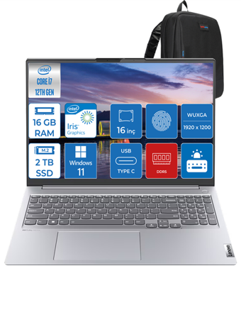 Lenovo ThinkBook 16 TH21CY006LTRH03 Dahili Iris Xe Graphics Eligible Intel Core i7 1255U 16 GB Ram 2 TB SSD 16 inç WUXGA Windows 11 Home Laptop