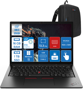 Lenovo ThinkPad L13 Yoga L21FKS0CX0P2 Dahili Iris Xe Graphics Eligible Intel Core i5 1345U 16 GB Ram 1 TB SSD 13.3 inç WUXGA Windows 11 Pro Dokunmatik Laptop