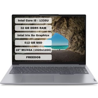 Lenovo ThinkBook 16 Gen6 IRL 21KH001ETR32 Dahili Iris Xe Graphics Eligible Intel Core i5 1335U 32 GB Ram 512 GB SSD 16 inç WUXGA Freedos Laptop