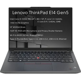 Lenovo ThinkPad E14 Gen5 21JL0020TX O4 Dahili Iris Xe Graphics Eligible Intel Core i5 1335U 16 GB Ram 2 TB SSD 14 inç WUXGA Freedos Laptop