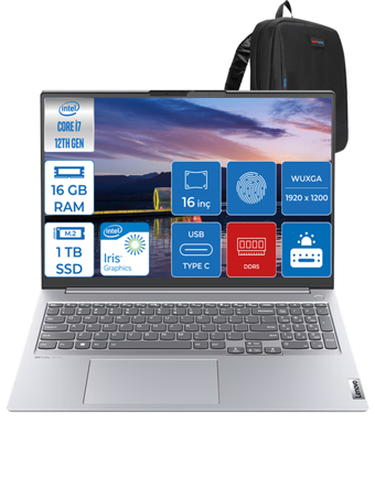 Lenovo ThinkBook 16 TH21CY006LTRF02 Dahili Iris Xe Graphics Eligible Intel Core i7 1255U 16 GB Ram 1 TB SSD 16 inç WUXGA Freedos Laptop