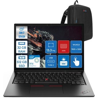Lenovo ThinkPad L13 Yoga L21FJ0038TXF01 Dahili Iris Xe Graphics Eligible Intel Core i7 1355U 32 GB Ram 512 GB SSD 13.3 inç WUXGA Freedos Dokunmatik Laptop + Zetta Çanta