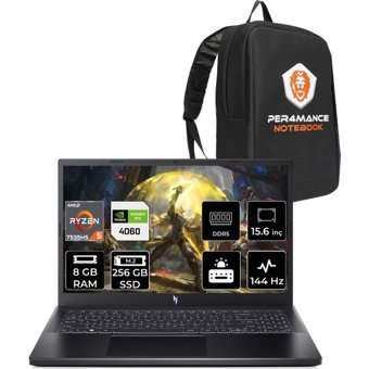 Acer Nitro V 15 NHQSFEY004P301 Harici GeForce RTX 4060 AMD Ryzen 5 7535HS 8 GB Ram 256 GB SSD 15.6 inç Full HD Freedos Gaming Laptop + PER4 Çanta