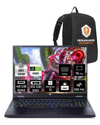 Acer PREDATOR HNQJQEY001 Harici GeForce RTX 4060 Intel Core i7 13700HX 48 GB Ram 512 GB SSD 16 inç QHD+ Windows 11 Pro Gaming Laptop + PER4 Çanta