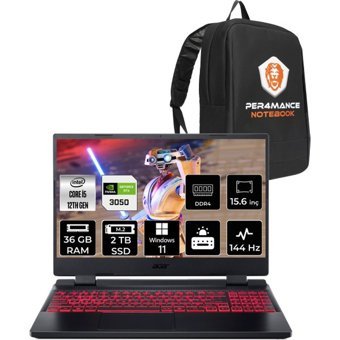 Acer Nitro 5 NHQFJEY00BP384 Harici GeForce RTX 3050 Intel Core i5 12450H 36 GB Ram 2 TB SSD 15.6 inç Full HD Windows 11 Home Gaming Laptop + PER4 Çanta
