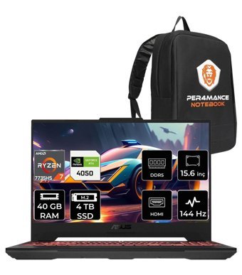 Asus TUF Gaming A15 LP053 Harici GeForce RTX 4050 AMD Ryzen 7 7735HS 40 GB Ram 4 TB SSD 15.6 inç Full HD Freedos Gaming Laptop + PER4 Çanta