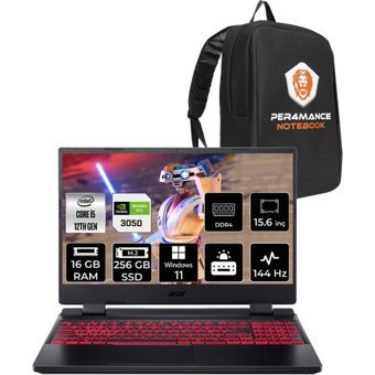 Acer Nitro 5 NHQFJEY00BP361 Harici GeForce RTX 3050 Intel Core i5 12450H 16 GB Ram 256 GB SSD 15.6 inç Full HD Windows 11 Home Gaming Laptop + PER4 Çanta