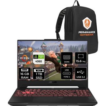 Asus TUF Gaming A15 LP031P308 Harici GeForce RTX 4060 AMD Ryzen 7 7435HS 16 GB Ram 1 TB SSD 15.6 inç Full HD Freedos Gaming Laptop + PER4 Çanta