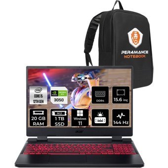 Acer Nitro 5 NHQFJEY00BP418 Harici GeForce RTX 3050 Intel Core i5 12450H 20 GB Ram 1 TB SSD 15.6 inç Full HD Windows 11 Pro Gaming Laptop + PER4 Çanta