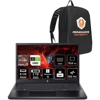 Acer Nitro V 15 NHQSFEY003P344 Harici GeForce RTX 4060 AMD Ryzen 7 7735HS 8 GB Ram 2 TB SSD 15.6 inç Full HD Windows 11 Home Gaming Laptop + PER4 Çanta