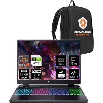 Acer Nitro 16 NHQSLEY001P314 Harici GeForce RTX 4070 AMD Ryzen 7 8845HS 24 GB Ram 2 TB SSD 16 inç QHD+ Freedos Gaming Laptop + PER4 Çanta