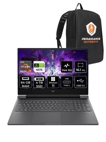 Hp Victus 16 A05N6EA Harici GeForce RTX 4070 AMD Ryzen 7 8840H 64 GB Ram 4 TB SSD 16.1 inç Full HD Windows 11 Pro Gaming Laptop + PER4 Çanta