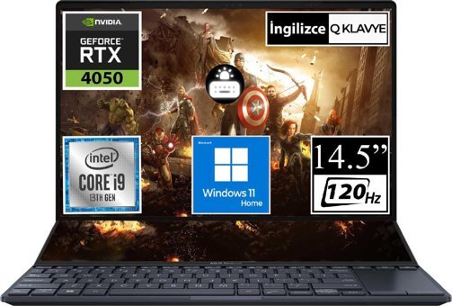 Asus Zenbook Pro 14 DUO UX8402VU-AS96T00TT Harici GeForce RTX 4050 Intel Core i9 13900H 32 GB Ram 1 TB SSD 14.5 inç Full HD Windows 11 Home Dokunmatik Gaming Laptop