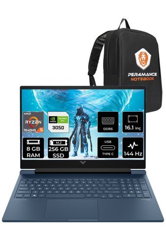 Hp Victus 16 7Z4N2EA Harici GeForce RTX 3050 AMD Ryzen 5 7640HS 8 GB Ram 256 GB SSD 16.1 inç Full HD Freedos Gaming Laptop + PER4 Çanta