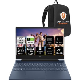 Hp Victus 16 9J253EAPN368 Harici GeForce RTX 4050 Intel Core i7 14700HX 48 GB Ram 1 TB SSD 16.1 inç Full HD Windows 11 Home Gaming Laptop + PER4 Çanta