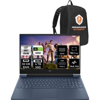 Hp Victus 16 9J253EAPN320 Harici GeForce RTX 4050 Intel Core i7 14700HX 32 GB Ram 4 TB SSD 16.1 inç Full HD Freedos Gaming Laptop + PER4 Çanta
