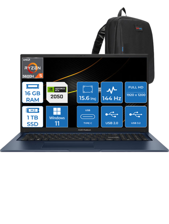 Asus Vivobook Pro 15 M6500QF HN017WP02 Harici GeForce RTX 2050 AMD Ryzen 5 5600H 16 GB Ram 1 TB SSD 15.6 inç Full HD Windows 11 Pro Gaming Laptop