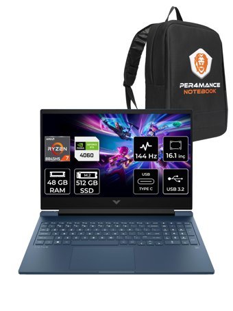 Hp Victus 16 A05N8EA Harici GeForce RTX 4060 AMD Ryzen 7 8845HS 48 GB Ram 512 GB SSD 16.1 inç Full HD Freedos Gaming Laptop + PER4 Çanta