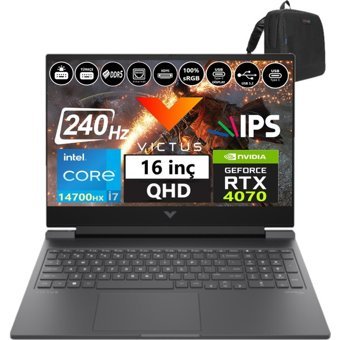 Hp Victus 16 R1012NT 99J1K2EA10 Harici GeForce RTX 4070 Intel Core i7 14700HX 48 GB Ram 1 TB SSD 16.1 inç QHD Freedos Gaming Laptop + Weblegelsin Çanta