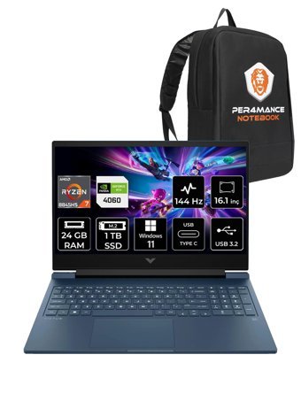 Hp Victus 16 A05N8EA Harici GeForce RTX 4060 AMD Ryzen 7 8845HS 24 GB Ram 1 TB SSD 16.1 inç Full HD Windows 11 Home Gaming Laptop + PER4 Çanta