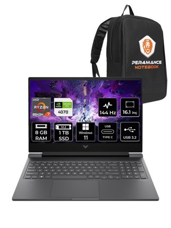 Hp Victus 16 A05N6EA Harici GeForce RTX 4070 AMD Ryzen 7 8840H 8 GB Ram 1 TB SSD 16.1 inç Full HD Windows 11 Pro Gaming Laptop + PER4 Çanta