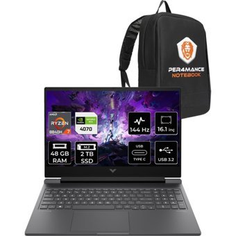 Hp Victus 16 A05N6EAPN329 Harici GeForce RTX 4070 AMD Ryzen 7 8840H 48 GB Ram 2 TB SSD 16.1 inç Full HD Freedos Gaming Laptop + PER4 Çanta