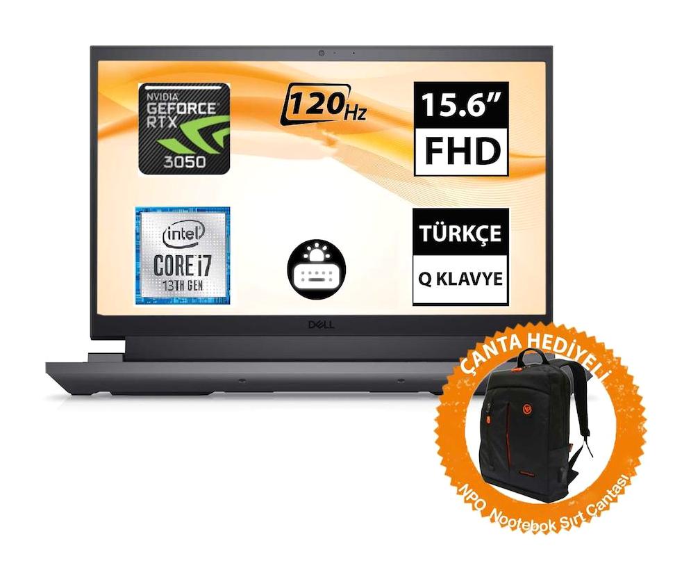 Dell G15 5530 G155530005U06 Harici GeForce RTX 3050 Intel Core i7 13650HX 32 GB Ram 2 TB SSD 15.6 inç Full HD Freedos Gaming Laptop + CNT007 Çanta