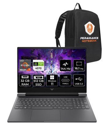 Hp Victus 16 A05N6EA Harici GeForce RTX 4070 AMD Ryzen 7 8840H 32 GB Ram 512 GB SSD 16.1 inç Full HD Windows 11 Pro Gaming Laptop + PER4 Çanta