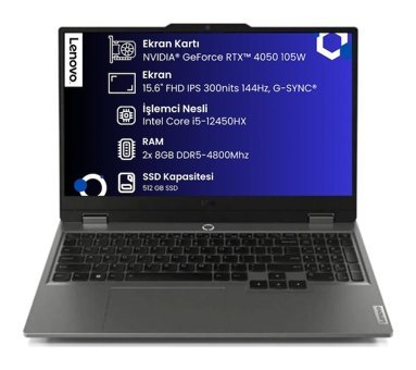 Lenovo LOQ 15IAX9 83GS002TTR Harici GeForce RTX 4050 Intel Core i5 12450HX 16 GB Ram 512 GB SSD 15.6 inç Full HD Freedos Gaming Laptop