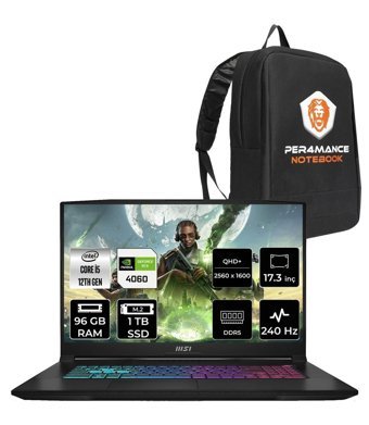 MSI Katana 17 B12VFK-1031XTR Harici GeForce RTX 4060 Intel Core i5 12450H 96 GB Ram 1 TB SSD 17.3 inç Full HD Freedos Gaming Laptop + PER4 Çanta