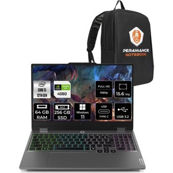 Lenovo LOQ 83GS007XTRP411 Harici GeForce RTX 4060 Intel Core i5 12450HX 64 GB Ram 256 GB SSD 15.6 inç Full HD Windows 11 Pro Gaming Laptop + PER4 Çanta