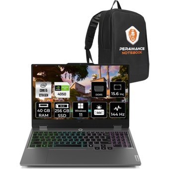 Lenovo LOQ 83GS007WTRP401 Harici GeForce RTX 4050 Intel Core i5 12450HX 40 GB Ram 256 GB SSD 15.6 inç Full HD Windows 11 Pro Gaming Laptop + PER4 Çanta