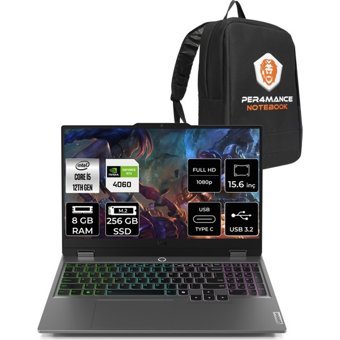Lenovo LOQ 83GS007XTRP301 Harici GeForce RTX 4060 Intel Core i5 12450HX 8 GB Ram 256 GB SSD 15.6 inç Full HD Freedos Gaming Laptop + PER4 Çanta