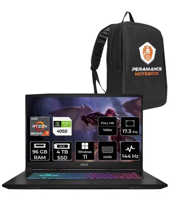 MSI Katana A17 AI B8VE-853XTR Harici GeForce RTX 4050 AMD Ryzen 7 8845HS 96 GB Ram 4 TB SSD 17.3 inç Full HD Windows 11 Home Gaming Laptop + PER4 Çanta