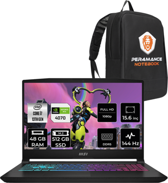 MSI Katana 15 B13VGK2023XTRP327 Harici GeForce RTX 4070 Intel Core i7 13620H 48 GB Ram 512 GB SSD 15.6 inç Full HD Freedos Gaming Laptop + PER4 Çanta