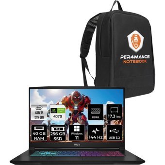 MSI Katana 17 B13VGK1287XTRP401 Harici GeForce RTX 4070 Intel Core i7 13620H 40 GB Ram 256 GB SSD 17.3 inç Full HD Windows 11 Pro Gaming Laptop + PER4 Çanta