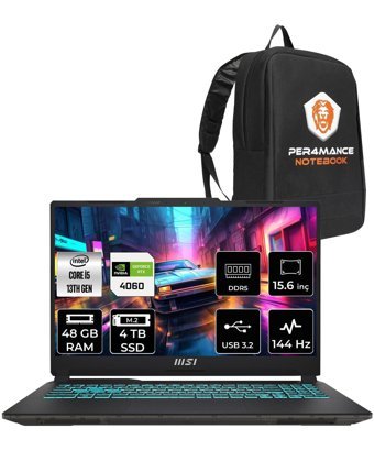 MSI Cyborg 15 A13VF-895XTR Harici GeForce RTX 4060 Intel Core i5 13420H 48 GB Ram 4 TB SSD 15.6 inç Full HD Freedos Gaming Laptop + PER4 Çanta